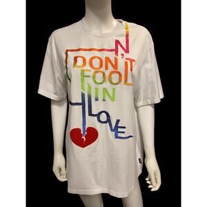 Create 2MRW T Shirt XL Don't Fool In Love White/Multicolor Embroidery Letter
